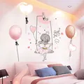 [shijuekongjian] Cartoons Balloons Wall Stickers DIY Girl on the Swing Wall Decals for Kids Rooms