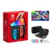 2023 Newest Nintendo Switch OLED Model Neon Red & Blue Joy-Cons Console 32GB Internal Storage Bundle with Mario Tennis Aces & 10 in 1 Accessory Case