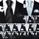 Barry.Wang Black White Gray Silver Silk Mens Tie Pocket Sqaure Cufflinks Set Jacquard Necktie For