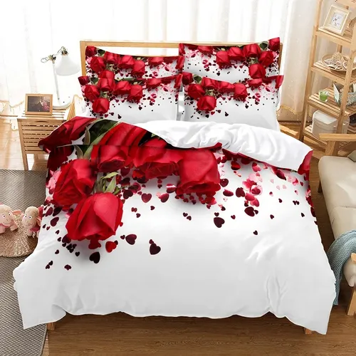 Rote Rose Bettwäsche Set Bett bezug 3d Bettwäsche Digitaldruck Bett Bettwäsche Queen-Size-Bettwäsche