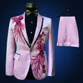 Rosa Smoking Jacke Hose Perlen Anzug Herren Bühnen kleidung Smoking Hochzeit plus Größe 4xl rosa