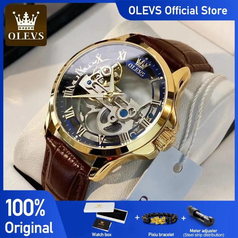 OLEVS Herrenuhren Automatische mechanische Uhren Wasserdichtes Lederarmband Top Luxus Herren Armbanduhr Leuchtende Geschenkbox Uhr Herren Image