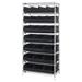 Quantum Storage Systems WR8-483485 Chrome Wire Shelving with 12 SSB483 12 SSB485 Stackable Shelf Bins Black - 36 x 21 x 74 in.