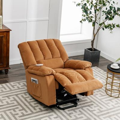 Electric Massage Recliner w/ Vibration & Heat, Side Pocket,Light Brown