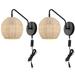 SAFAVIEH Grigory Tungsten Black Metal Wall Sconce with Light Brown Rattan Shade Set of 2