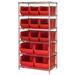 Quantum Storage Systems WR6-953954 Chrome wire Shelving with 13 24 in. Hopper Bins Red - 24 x 36 x 74 in.