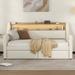 Twin Size Bronze Nailhead Upholstered Daybed with 2 Pull-Out Drawers & Storage Headboard & Charging Station & LED Stripe