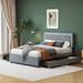 Queen Size Upholstered Platform Bed with Rivet-decorated Headboard, LED bed frame and 4 Drawers