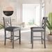 Gray Solid Wood Kitchen Dining Chairs Set of 2, Counter Height Upholstered Balcony Chairs with Cross Back and Footstool