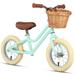 Glerc 12 inch Kids Balance Bike with Basket for 2-6 Years Old Children Mint Green