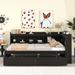 Full Size Platform Bed Frame Pine Wood Platform Bed with L-shaped Bookcases and 2 Drawers for Girls, Boys, Teens, Espresso