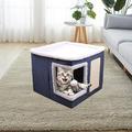 FITYLE Foldable Kitty Cave Bed Cat Hideaway and Scratch Pad with Ball Cat Bed Large Kitty Cave for Cats Kitty Outdoor Pets Kittens Navy