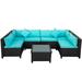 Rattan Wicker Outdoor Patio Furniture Set U-Shape Sectional w/ Cushions&Accent Pillows 1 Table+4 Armless+2 Corner Sofa[US-Stock]