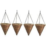 12 Rope & Fern Wicker Cone Hanging Basket Planters - Quantity 4