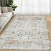 GlowSol Area Rug 9 x 12 Persian Rug Taupe Flower Print Distressed Carpet Indoor Floor Cover Washable Non-Slip Stain Resistant Rug for Living Room Bedroom