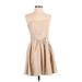 Keepsake Cocktail Dress - A-Line Sweetheart Sleeveless: Tan Print Dresses - New - Women's Size 6