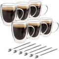 BELLE VOUS 6 Pack of Double Walled Glass Coffee Mugs - 350ml/12oz Cups with Handles - Insulated Heat-Resistant Borosilicate Glass Beverage Cups for Tea, Coffee, Cappuccino & Lattes