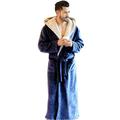 MTFBQ Mens Robes Polar Fleece Dressing Gown With Hood Extra Warm Sleepwear Gown Plush Fluffy Big And Tall House Coats Pajamas (Color : Blue long, Size : 4XL-118cm)