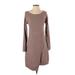 Express Casual Dress - Sweater Dress Scoop Neck Long sleeves: Brown Print Dresses - Women's Size X-Small