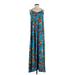 AMERICAN TWIST Los Angeles Casual Dress - Maxi: Blue Floral Motif Dresses - Women's Size Small