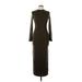 Shein Casual Dress - Midi High Neck 3/4 sleeves: Brown Solid Dresses - Women's Size Large