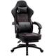 Inbox Zero Adjustable Reclining Ergonomic Leather Swiveling PC & Racing Game Chair w/ Footrest Leather in Black | 50 H x 20.1 W x 19.3 D in | Wayfair