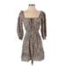 Billabong Casual Dress - A-Line Square 3/4 sleeves: Brown Leopard Print Dresses - Women's Size X-Small