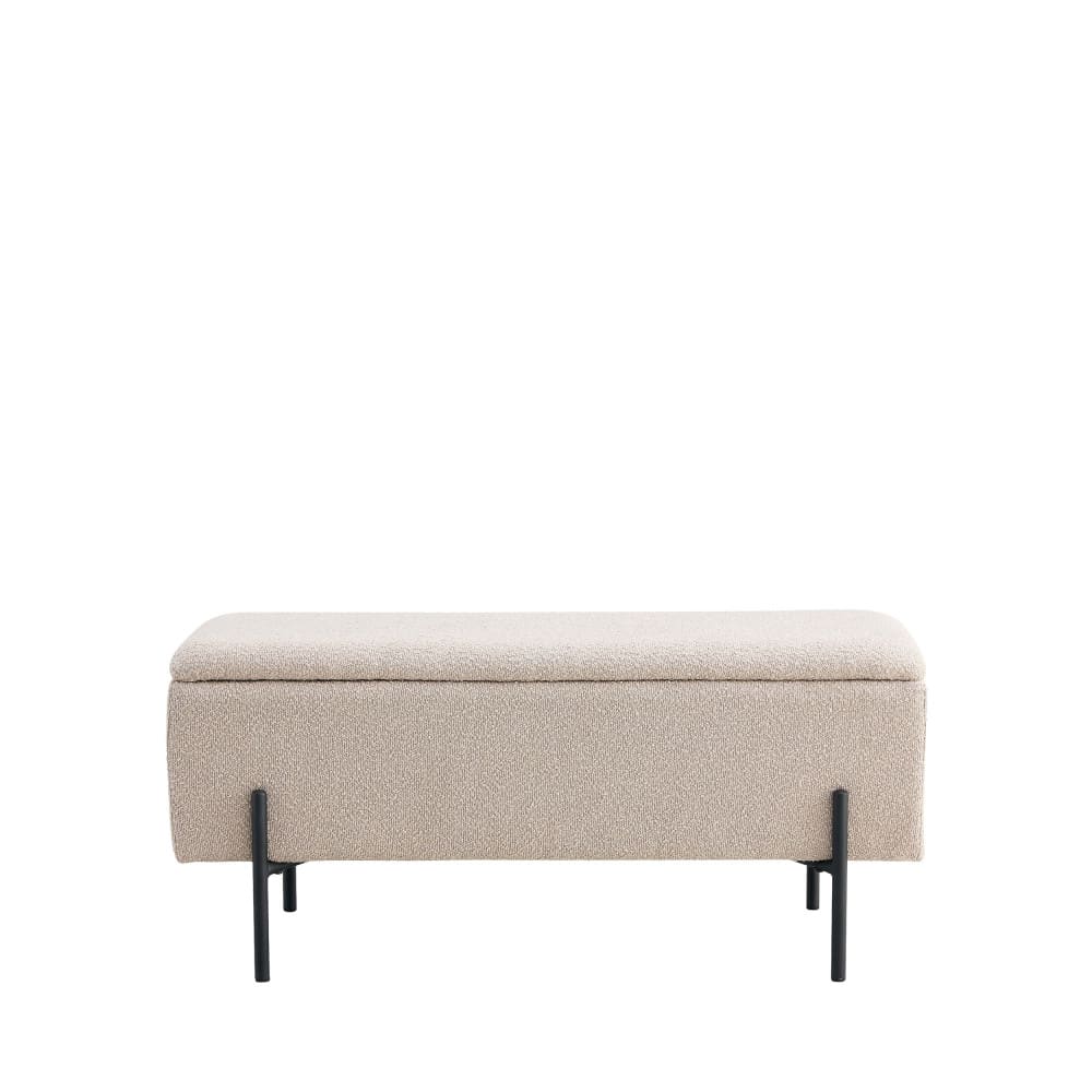 Banc coffre en tissu bouclette et métal L95cm - Beige