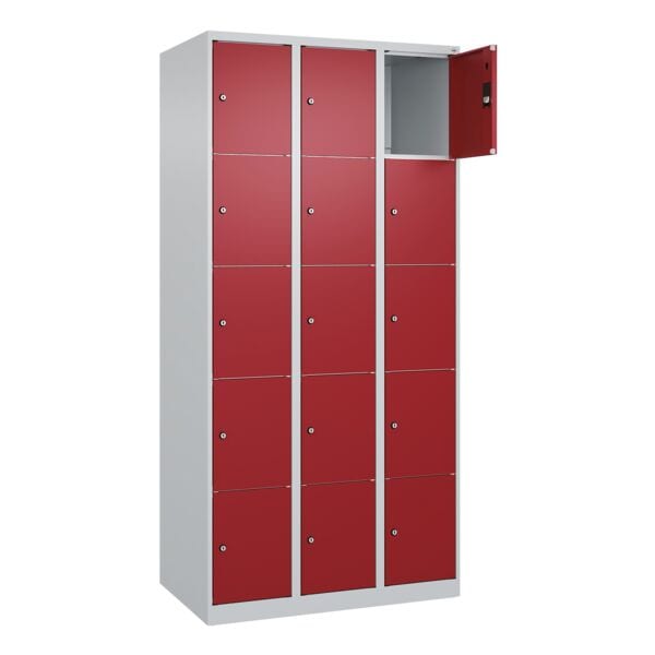 CP Schließfachschrank »Classic Plus Korpus lichtgrau« 3x5 Fächer rot, 90x185x50 cm