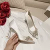 Maogu Satin Strass Kristall flache Pumps Stiletto High Heel Luxus Damen schuh Frühling weiße Frauen Braut Hochzeits schuhe