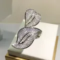 925 Silver Exaggerated Micro-set Zircon Ring Temperament Large Willow Leaf Full Diamond Ring Female