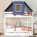 Twin Over Twin House Bunk Bed with Tent & Drawers, Wood Bunk Beds Frame with Storage for Kids, Girls Boys, Can be Seperated