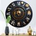 Designart "Ancient Compass Geometric In Gold And Blue III" Modern Geometric Oversized Wall Clock