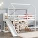 Twin Size House Loft Bed with Multiple Storage Shelves & Light, Wood Kids Loft Bed with Slide & Storage, for Boys, Girls, White