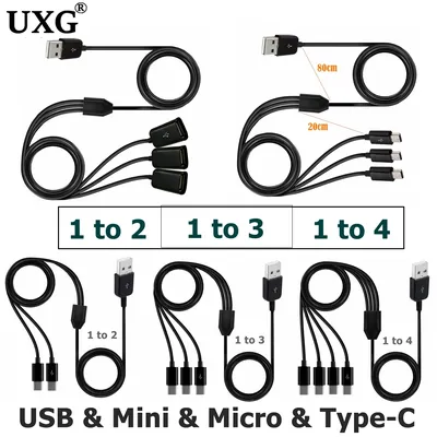 Type-C 1 to 4 Port Type C USB C to Mini Micro 5pin USB Y Splitter Multiple Fast Charging Date Cable