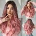 XIAQUJ Gradual Pink Parting Long Curly Hair Temperament European and American Fiber Wig Head Set Female Wigs for Women A