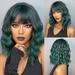 XIAQUJ European and American Style Gradient Green Shoulder Length Short Curly Ladies High Temperature Silk Wig Hair Cover for Festival Party 35cm / 14inches Wigs for Women Army Green