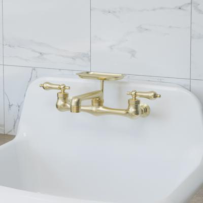 Randolph Morris Wall Mount Utility Faucet with Soap Tray - Swivel Spout - Metal Lever Handles - Brushed Brass RMH86SD-BB