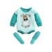 Qtinghua Newborn Infant Baby Girls Christmas Outfits Santa Print Long Sleeve Sweatshirt Romper and Socks Fall Clothes Lake Blue 6-9 Months