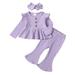 6 Months Infant Baby Girls Clothes Baby Girls Outfits 6-12 Months Baby Girls Long Sleeve Round Neckline Solid Color Ruffle Top Pants Headband 3PCS Set Purple