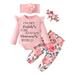 Newborn Baby Girls Clothes Baby Girls Outfits 0-3 Months Baby Girls Long Sleeve Letter Print Romper Top Floral Pants Headband 4PCS Set Pink