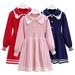 Esaierr Kids Toddler Girls Fall Knit Dress Baby Candy Color Casual Dress Lapel Lace Princess Dress Bowknot Knit Sweater Dress for 2-8 Years Old