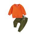 Suanret Toddler Baby Boy Fall Clothes Long Sleeve Round Neck Pullover Elastic Waist Pants 2Pcs Warm Outfits Orange 2-3 Years