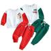 Esaierr Newborn Baby Boys Girls Christmas Set 2PCS Toddler Santa Claus Print Patchwork Long Sleeve Tops + Solid Color Pants Sweatshirt Sweatpants Two Piece Outfit Fall 0M-3Y