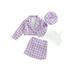 Qtinghua 4Pcs Toddler Baby Girls Fall Outfits Long Sleeve Plaids Jacket Coat+Vest+Mini Skirt+Beret Hat Set Purple 3-4 Years
