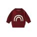 Qtinghua Infant Toddler Baby Girl Boy Sweater Fuzzy Rainbow Long Sleeve Knitted Jumper Tops Fall Winter Clothes Wine Red 3-4 Years