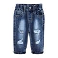 KIDSCOOL SPACE Infant Jeans Baby Toddler Elastic Waist with D-ring 4 Ripped Holes Denim Pants Mid Blue 2-3 Years