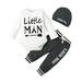 NZRVAWS Newborn Baby Boys 6 Months Boys Outfit Set Long Sleeve Little Man Romper Top and Elastic Jogger Pants and Hat Set Baby Boys Clothes 9 Months