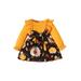 Biekopu Baby Girl Long Sleeve Dress Newborn Thanksgiving Turkey Print Mini Dress Autumn Round Neck A line Princess Dress