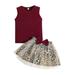 Uuszgmr Child Outfits Set Toddler Girl Summer Skirt Outfit Red Sleeveless Tank Tops And Leopard Print Red Bowknot Skirt Set Baby Girl Tulle Dress casual Vacation